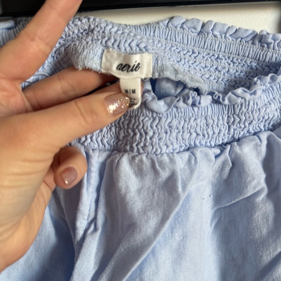 Aerie Light Powder Blue Linen Blend Pull On Shorts Elastic Waist Sz Med Pockets - Picture 4 of 4
